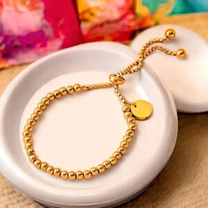 🆕️ 18K Gold Plated Adjustable Beaded Bracelet Stainless Steel Charm Jewelry